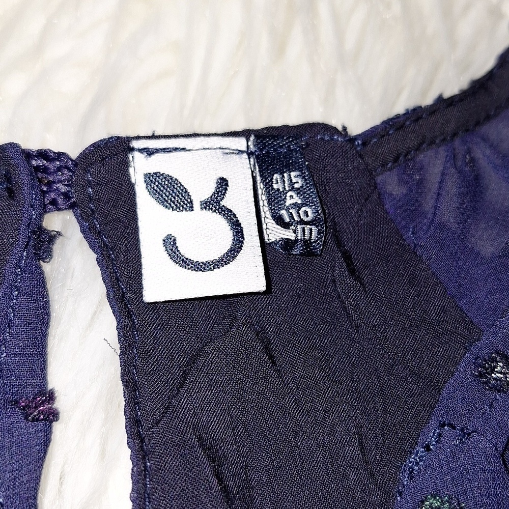 NWOT 3Pommes Girls Navy Robe A Manches Short Sleeve Dress - Picture 11 of 15